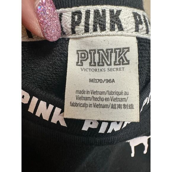 Victoria’s Secret Y2K PINK Crewneck Black White Sweatshirt Dog Logo Size Medium - Picture 5 of 10